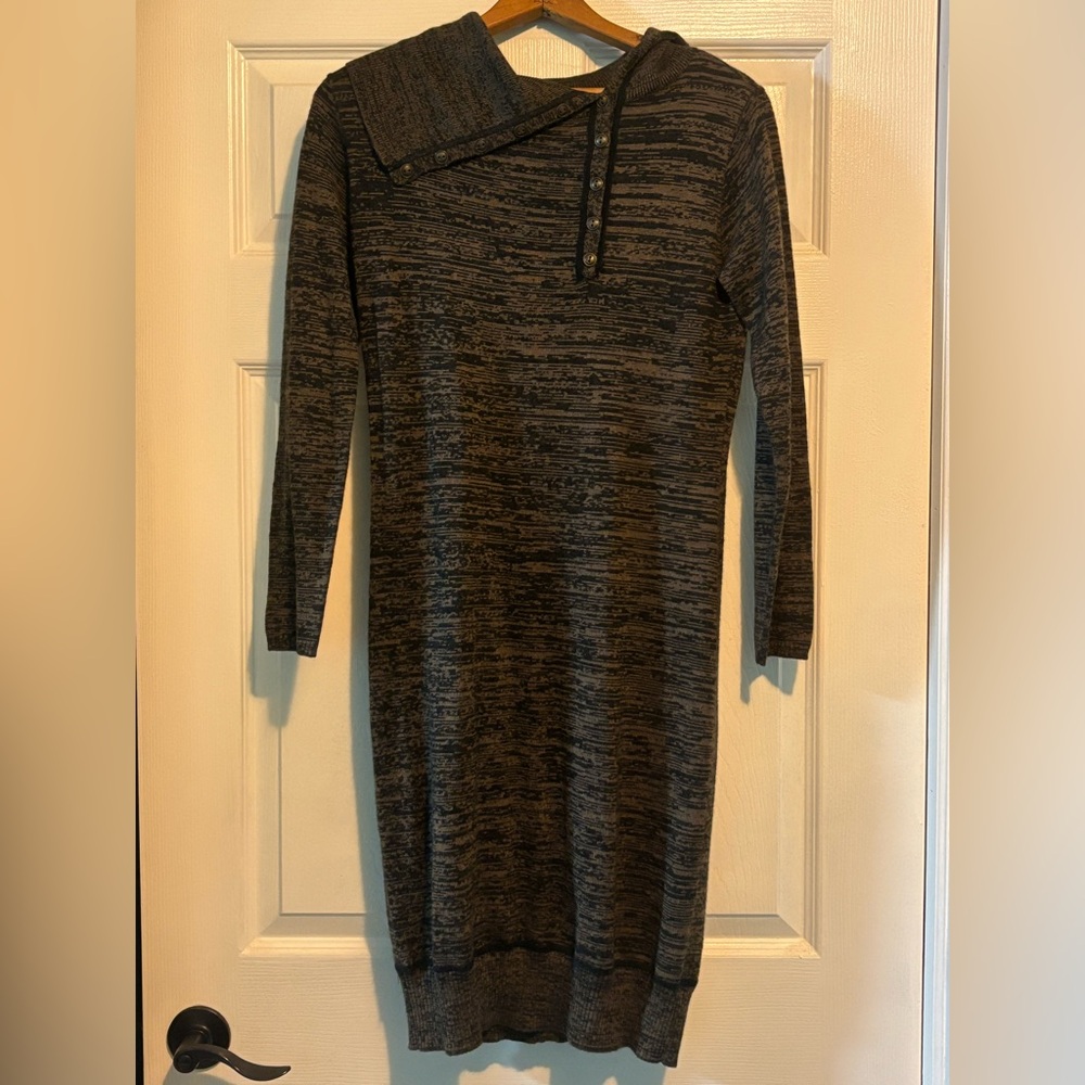 The Territory Ahead Wool Blend Sweater Dress Size S Gray Black Button Neck LN